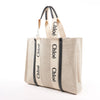 CHLOE Woody Large Canvas & Leather Tote Shoulder bag in Black x Beige Secondhand