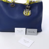 Dior Diorissimo Leather Large 2Way Handbag in Navy Blue x Yellow Secondhand