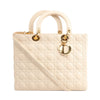 Secondhand Dior Lady Dior Leather Cannage Large Handbag in Beige