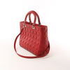 Dior Lady Dior Leather Cannage Large 2Way Handbag in Red Secondhand
