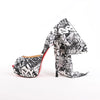 Christian Louboutin ERSEY VAMP 150 Satin Heels in White Jwall Graphic, Size 36 EU Secondhand