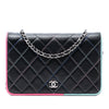 Secondhand Chanel CC Quilted Lambskin Multicolor Border Full Flap Wallet on Chain