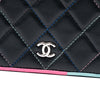 Secondhand Chanel CC Quilted Lambskin Multicolor Border Full Flap Wallet on Chain