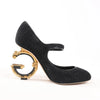 Dolce & Gabbana Cloth x Glitter DG logo Mary Jane Heels Baroque in Black, Size 36 EU Secondhand