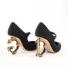 Secondhand Dolce & Gabbana Cloth x Glitter DG logo Mary Jane Heels Baroque in Black, Size 36 EU