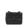 Chanel Mini Square Classic Chevron Crumpled Patent So Black Single Flap Secondhand