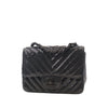 Chanel Mini Square Classic Chevron Crumpled Patent So Black Single Flap Secondhand