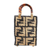 Fendi Mon Sunshine Shopper Zucchino Small Raffia x Leather 2Way Handbag in Black x Beige 8BS051 Secondhand