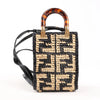 Fendi Mon Sunshine Shopper Zucchino Small Raffia x Leather 2Way Handbag in Black x Beige 8BS051 Secondhand