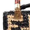 Fendi Mon Sunshine Shopper Zucchino Small Raffia x Leather 2Way Handbag in Black x Beige 8BS051 Secondhand