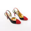 Secondhand Gucci Slingback Leather Strap Pumps in Black x Red 740058, Size 37.5 EU