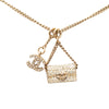 Chanel Gold Plated Rhinestone CC and Flap Bag Pendant Necklace Secondhand