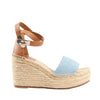 Hermès Kelly Tivoli Denim Wedge Sole Espadrilles Sandals in Light Blue, Size 37 EU Secondhand