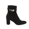 Hermes Saint Germain Kelly Metal Fittings Suede Ankle Boots in Black, Size 37 EU Secondhand