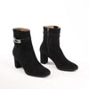 Hermes Saint Germain Kelly Metal Fittings Suede Ankle Boots in Black, Size 37 EU Secondhand