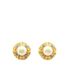 Chanel Gold Plated Round Faux Pearl Rhinestones Clip on Earrings Secondhand