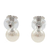 Chanel Silver Plated CC Rhinestone Faux Pearl Drop Push Back Earrings Secondhand