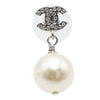 Chanel Silver Plated CC Rhinestone Faux Pearl Drop Push Back Earrings Secondhand