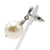 Chanel Silver Plated CC Rhinestone Faux Pearl Drop Push Back Earrings Secondhand