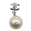 Chanel Silver Plated CC Rhinestone Faux Pearl Drop Push Back Earrings Secondhand