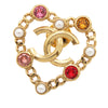 Chanel CC Gold Plated Rhinestone Faux Pearl Heart Brooch Secondhand