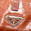 Prada Croc Embossed Leather Trimmed Tessuto Shoulder Bag Secondhand