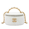 Chanel CC Quilted Lambskin Crystal Pearly Girl Round Top Handle Vanity Case with Chain Secondhand