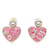 Secondhand Chanel CC Gold Plated Enamel Faux Pearl Heart Drop Push Back Earrings