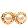 Chanel Gold Plated Faux Pearl Logo Clip On Earrings Secondhand