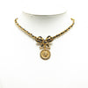 Chanel Leather and Gold Plated Medallion Bow Pendant Necklace Secondhand