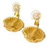 Chanel CC Gold Plated Rhinestone Shell Clip On Earrings Secondhand