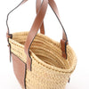 LOEWE Anagram Basket Small Raffia x Leather Handbag in Beige x Brown Secondhand