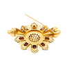 Secondhand Retro Sunburst Brooch in Gold with Garnet and Emerald Accents ' 60s