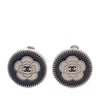 Chanel CC Silver Plated Enamel Camellia Clip On Earrings Secondhand