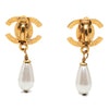 Chanel CC Gold Plated Faux Pearl Drop Turn Lock Clip On Earrings Secondhand