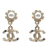 Chanel CC Gold Plated Faux Pearl Rhinestone Drop Push Back Earrings Secondhand