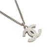 Chanel CC Silver Plated Rhinestones Pendant Necklace Secondhand