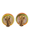 Chanel Gold Plated Resin CC Camellia Button Clip On Earrings Secondhand