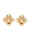 Chanel CC Gold Plated Faux Pearl Diamond Shaped Clip On Earrings Secondhand