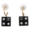 Chanel CC Gold Plated Resin and Faux Pearl Dice Drop Push Back Earrings Secondhand