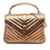 Saint Laurent Medium Metallic Calfskin Chevron Monogram College Bag Secondhand