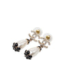Chanel CC Gold Plated Strass Scalloped Faux Pearl Enamel Flower Dangling Bullet Back Earrings Secondhand