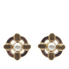 Chanel Gold Plated Enamel Maltese Cross and Faux Pearl Push Back Earrings Secondhand