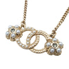 Chanel CC Gold Plated Faux Pearl and Rhinestone Flower Necklace Secondhand