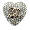 Chanel Silver Plated Crystal CC Heart Ring Secondhand