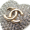 Chanel Silver Plated Crystal CC Heart Ring Secondhand