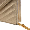 Saint Laurent Metallic Crackled Chevron Calfskin Monogram Envelope Chain Wallet Secondhand