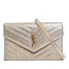 Saint Laurent Metallic Crackled Chevron Calfskin Monogram Envelope Chain Wallet Secondhand