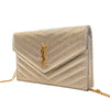Saint Laurent Metallic Crackled Chevron Calfskin Monogram Envelope Chain Wallet Secondhand