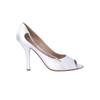 second hand Louis Vuitton Silver Matte Metallic Leather Open Toe Heels Rhinestone Shoes